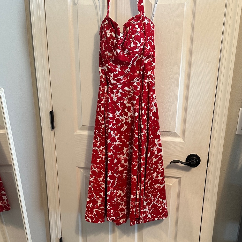 Maggy London Strapless Red and White Dress